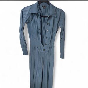 J. Crew Dusty Blue Ribbed Knit Collared Jumpsuit